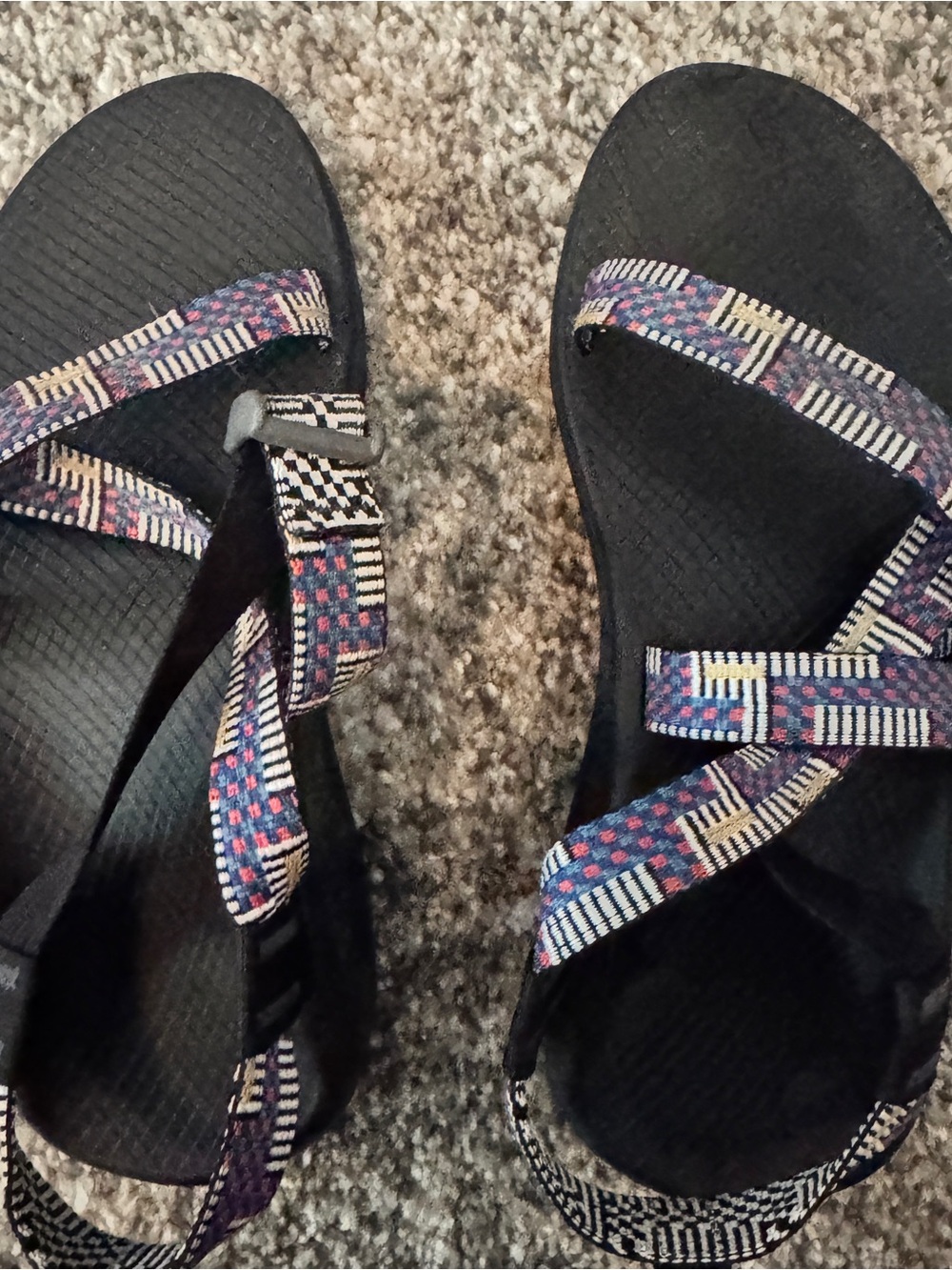 Chaco Women’s Black Sandals with Blue/Purple Patterned Straps